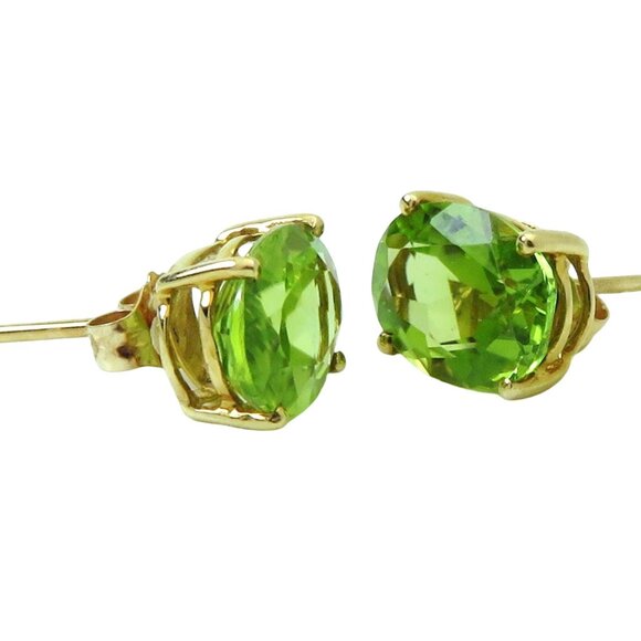 Estate 14K Yellow Gold QCD Genuine Peridot 9X7mm. Oval Stud Earrings - Picture 5 of 9